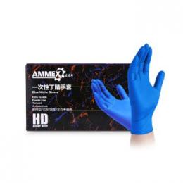 爱马斯Ammex 蓝色丁腈 一次性手套，无粉，L